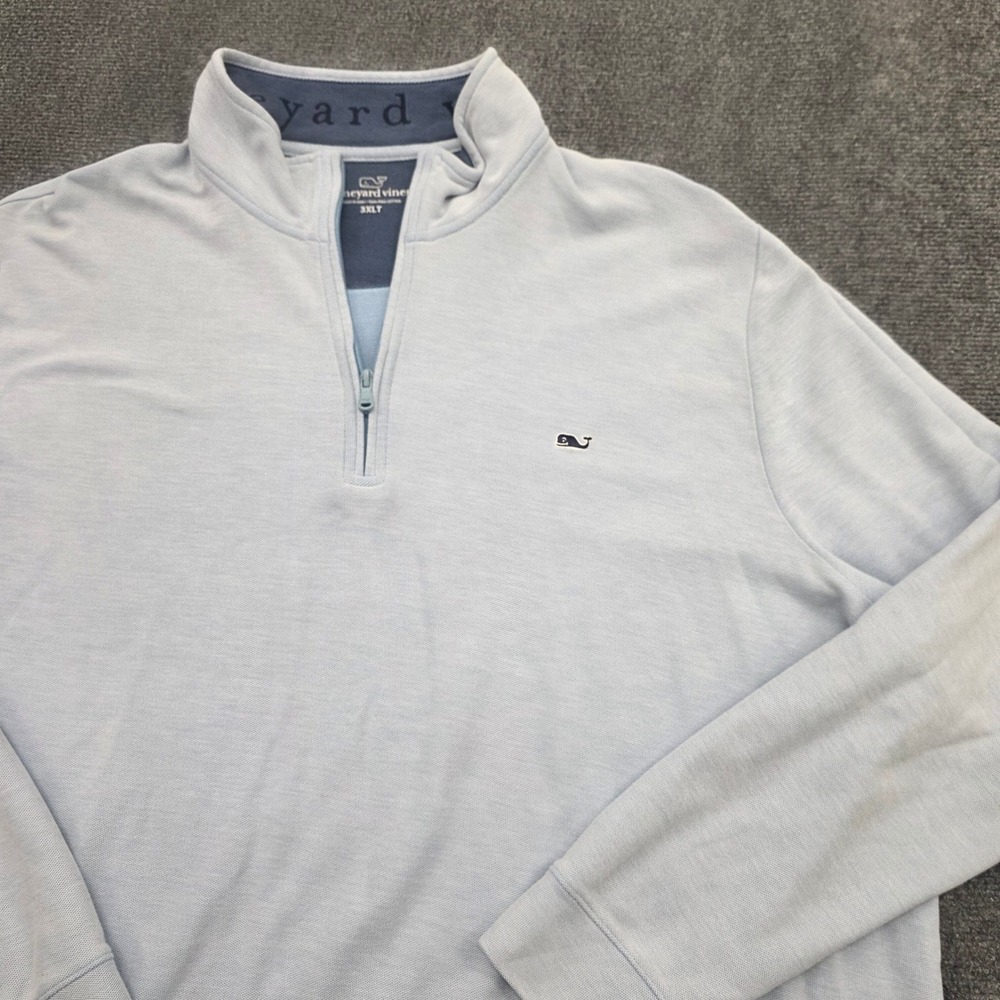 Vineyard Vines Mens 3XLT Light Blue Pima Cotton Quarter Zip Pullover Sweater